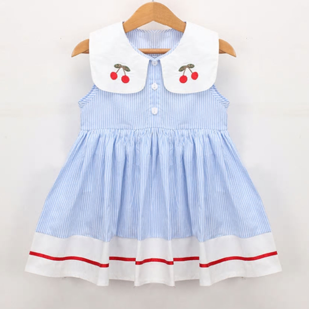 Peter Pan Collar Cherry Blue Striped Dress